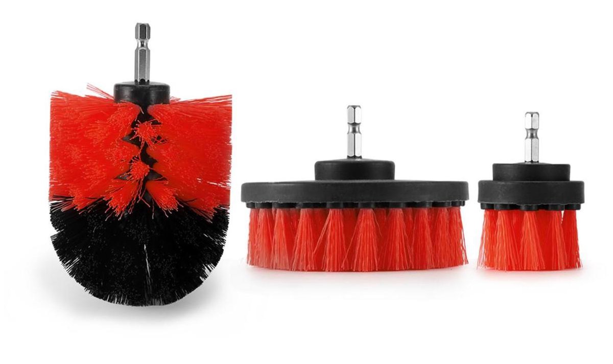 Goedkoopste 3-Delige Borstelset Reinigingsborstel voor boormachine - Schrobborstel Boormachine - Badkamer / Auto / Houten Vloer / Keuken - Schoonmaak - Rood