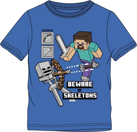 Minecraft t-shirt korte mouw - blauw - maat 116 / 6 jaar