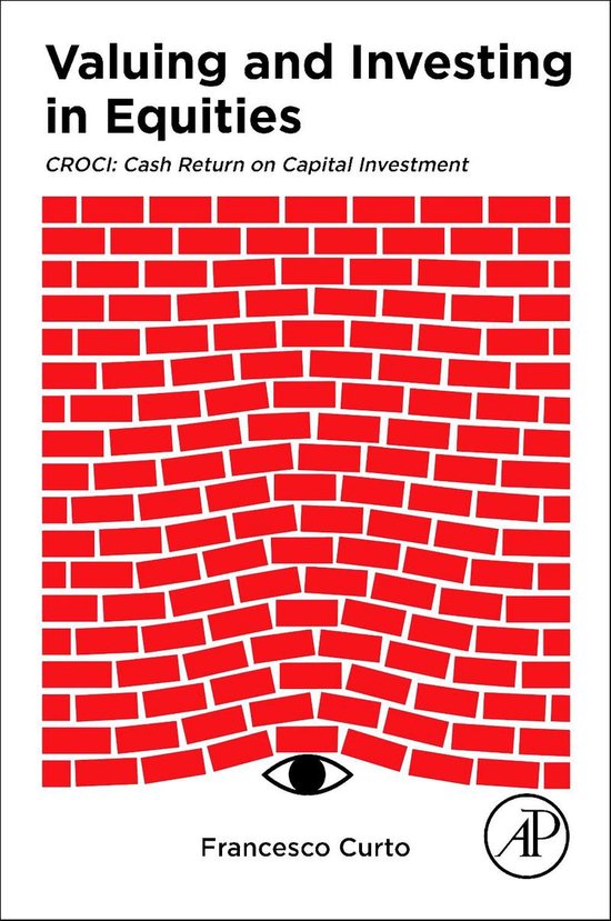 Boek 'Valuing and Investing in Equities' met rode bakstenen achtergrond en een oog-symbool.