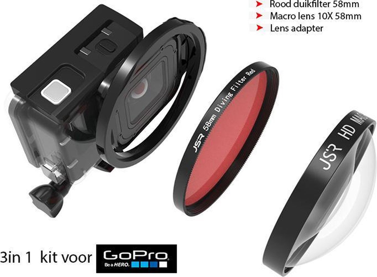 Lens en filter 3in1 kit voor GoPro Hero 7,6,5 macrolens duik filter en  adapter | bol.com
