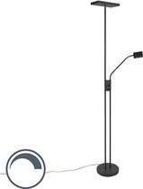 Bol.com QAZQA jazzy - Moderne LED Dimbare Vloerlamp | Staande Lamp met Dimmer met leeslamp - 1 lichts - H 1845 mm - Zwart - Woon... aanbieding