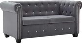 Bankstel 2-zits Fluweel Velvet Grijs Chesterfield stijl (Incl FLEECE deken) - Loungebank - Woonkamer bank - Sofa - Tweezitsbank- Zitbank