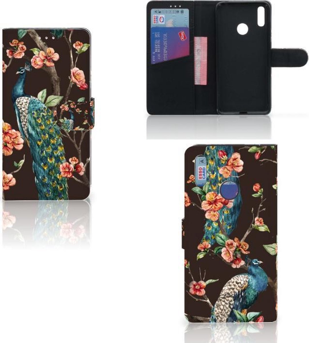 Huawei Y7 (2019) Telefoonhoesje met Pasjes Pauw met Bloemen