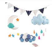 Blitsr Kinderkamer Decoratie Set - Vlaggenlijn - Lichtslinger - Maan - Wolk - Blauw