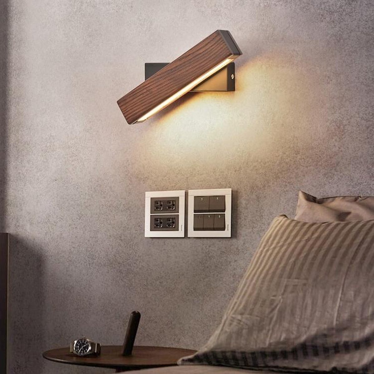 aansporing Verouderd Persona Eenvoudige Rotatable bed slaapkamer muur lamp warm nachtlampje grootte:  31cm (walnoot) | bol.com