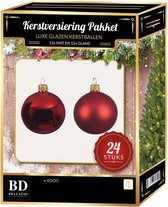 24 Stuks mix glazen Kerstballen pakket kerst rood 6 cm - kerstballen pakket