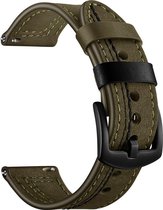 SmartphoneClip® Horlogeband Leer groen met zwarte stiksels aanzetmaat 20mm - Horlogebandjes