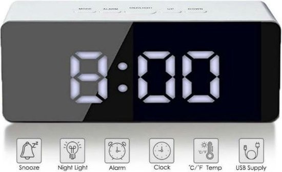 Réveil 3en1 Miroir Lumière de nuit Affichage de la température Horloge digitale 