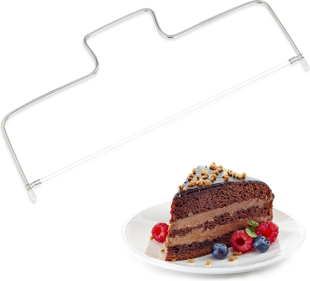 Relaxdays taartzaag - taartsnijder - cakesnijder - taartbodem verdeler - 2 zaagdraden
