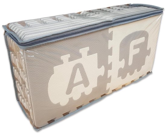 ABC / 123 / Trein Foam Puzzel Speelmat - 36 Speelmatten - 122 Delig - Uitneembare Figuren - Opbergtas - Afwerkranden - Grijs - Beige - Puzzelmat 180x180x1cm van ABC — afbeelding 4