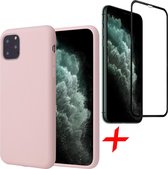Hoesje geschikt voor iPhone 11 Pro - Screenprotector FullGuard - Roze Liquid Siliconen Case