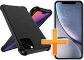 Apple iPhone 11 Pro Max Hoesje - Anti Shock Hybrid Case & Tempered Glass Combi - Zwart