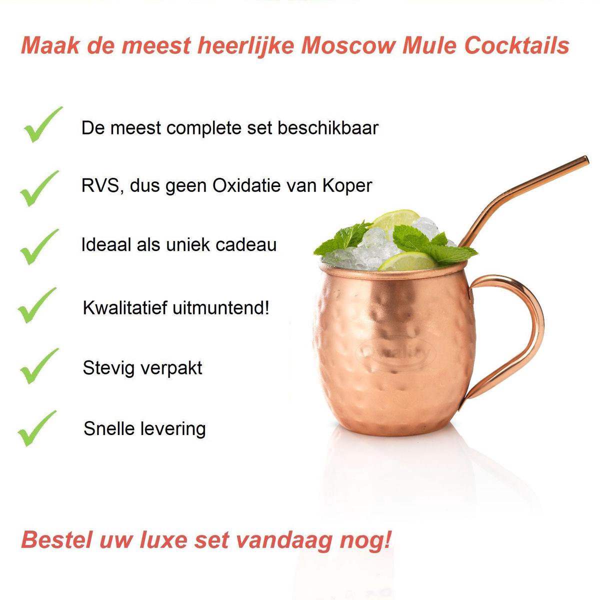 Luxe Moscow Mule Beker Set – Cocktail set - Inclusief 2 Heerlijke Mule Recepten - Luxe Cadeau Man Vrouw - 500ml - Qwality® — cadeau in Kookcadeaus - foto 6