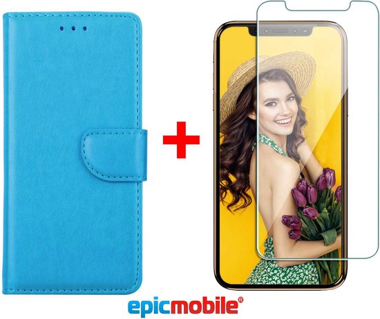 Hoesje geschikt voor iPhone 11 book case - deluxe portemonnee hoesje + Screenprotector - 9H tempered glass - Blauw - EPICMOBILE