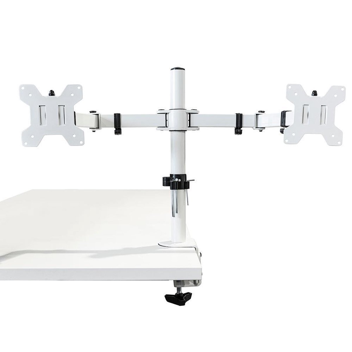 Bol.com Monitor Arm Universeel 2 schermen Wit - VESA 75x75 - VESA 100x100 - Kantelbaar en zwenkbaar - Monitoren aan bureau of tafel aanbieding