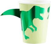 8 kartonnen metallic groene dinosaurus bekers - Ginger Ray - Roarsome