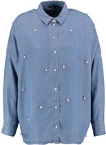 Only oversized soepele lyocell denimachtige blouse met parels - Maat 34