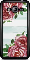 Samsung J3 hoesje - Roses & pastel stripes | Samsung Galaxy J3 (2016) case | Hardcase backcover zwart