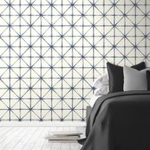 RoomMates – Modern Abstracte Peel and Stick Wallpaper Stickerbehang – 52,07 cm x 502,9 cm – Wit en Blauw