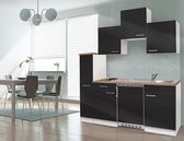 Goedkope keuken 180  cm - complete kleine keuken met apparatuur Luis - Wit/Zwart - elektrische kookplaat  - koelkast          - mini keuken - compacte keuken - keukenblok met appar