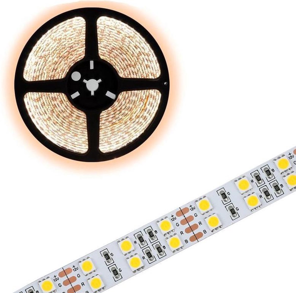 5 meter warm wit led strip - Dubbele rij - 120Leds/m - 12V