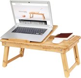 AZ-Home - In hoogte verstelbare laptoptafel met lade, opvouwbare laptoptafel van bamboe, tafel voor lezen of ontbijt en tekentafel 55 x (21-29) x 35 cm