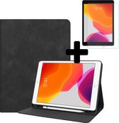 Luxe Lederen iPad 10.2 (2019) Hoes Cover Tablet Hoesje Bookcase Met Screenprotector - Uitsparing Active Stylus Pen - Zwart