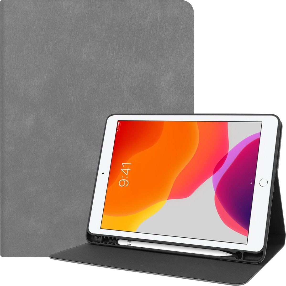 Hoesje - Geschikt voor Apple iPad 7 (2019) - 10.2 inch - 7e Generatie - Luxe Bookcase - Hard Cover Case Hoes - Met Uitsparing Geschikt voor Apple Pencil - Hardcover Book - Tablethoes - Grijs
