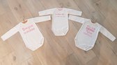 Baby set van 3 meisjes rompers met tekst roze  lange mouw  maat 50-56