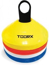 Toorx Fitness Pionnen - Trainingshoedjes - Agility Cones Set van 24 stuks - met houder - Geel/Rood/Wit/Blauw