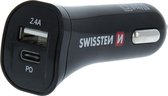 Swissten Autolader Power Delivery USB-C en USB ingang - inclusief 1.5M Micro USB Kabel - Zwart
