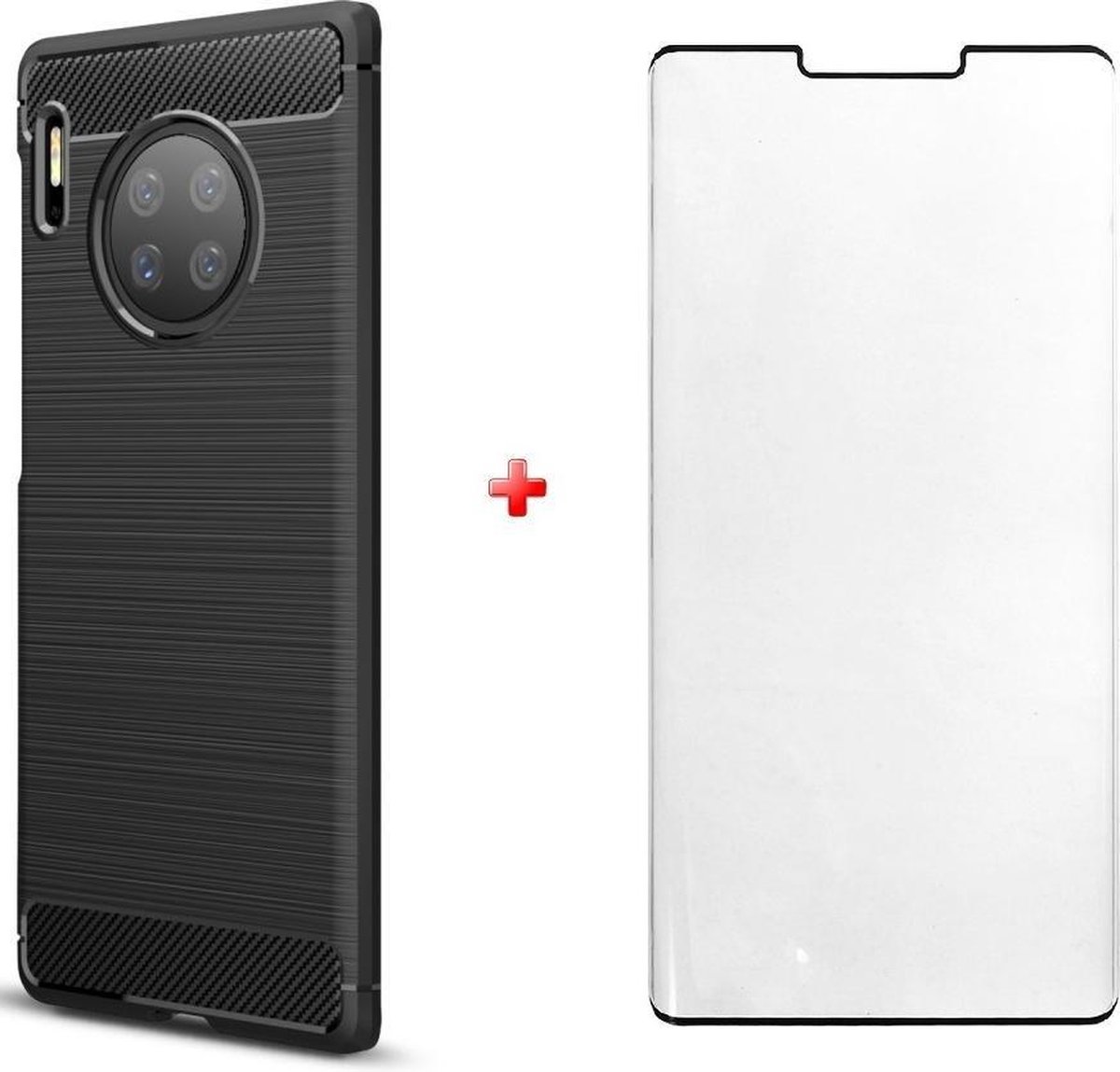 Silicone gel zwart hoesje Huawei Mate 30 Pro met full cover glas screenprotector