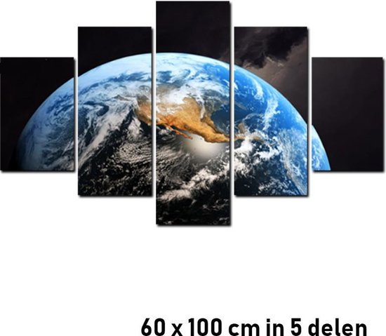 5 luik Canvas Schilderij * Aarde vanuit de Ruimte - Aardbol * - Kunst aan je Muur - Modern - kleur - set van 5 st - 60 x 100 cm
