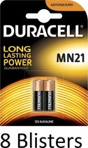 16 Stuks (8 Blisters a 2 st) Duracell MN21 Alkaline Beveiligingsbatterij