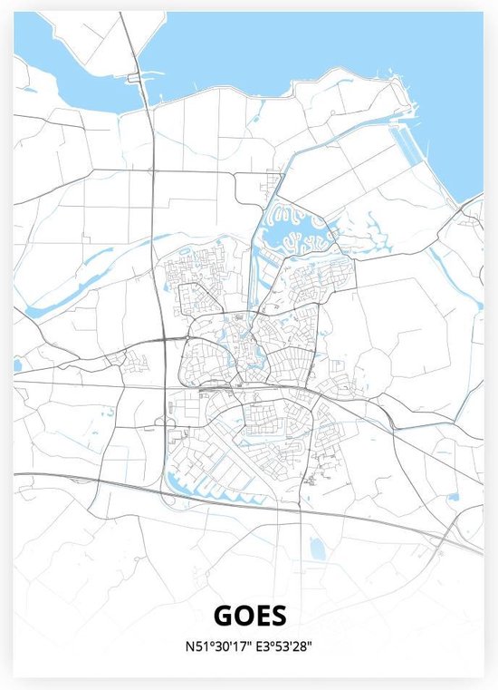 Goes plattegrond - A4 poster - Zwart blauwe stijl