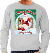 Foute Kersttrui / sweater - Merry Shitmas Losing a Turkey - grijs voor heren - kerstkleding / kerst outfit S (48)