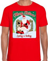 Fout Kerstshirt / t-shirt  - Merry shitmas losing a turkey - rood voor heren - kerstkleding / kerst outfit S