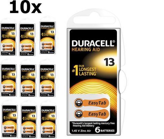 Duracell 13 hoorbatterijen - DA13 - oranje - 60 stuks (10 x 6 batterijen)