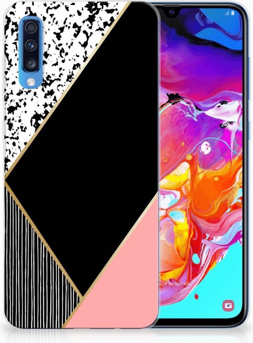 Samsung Galaxy A70 TPU Hoesje Zwart Roze Vormen