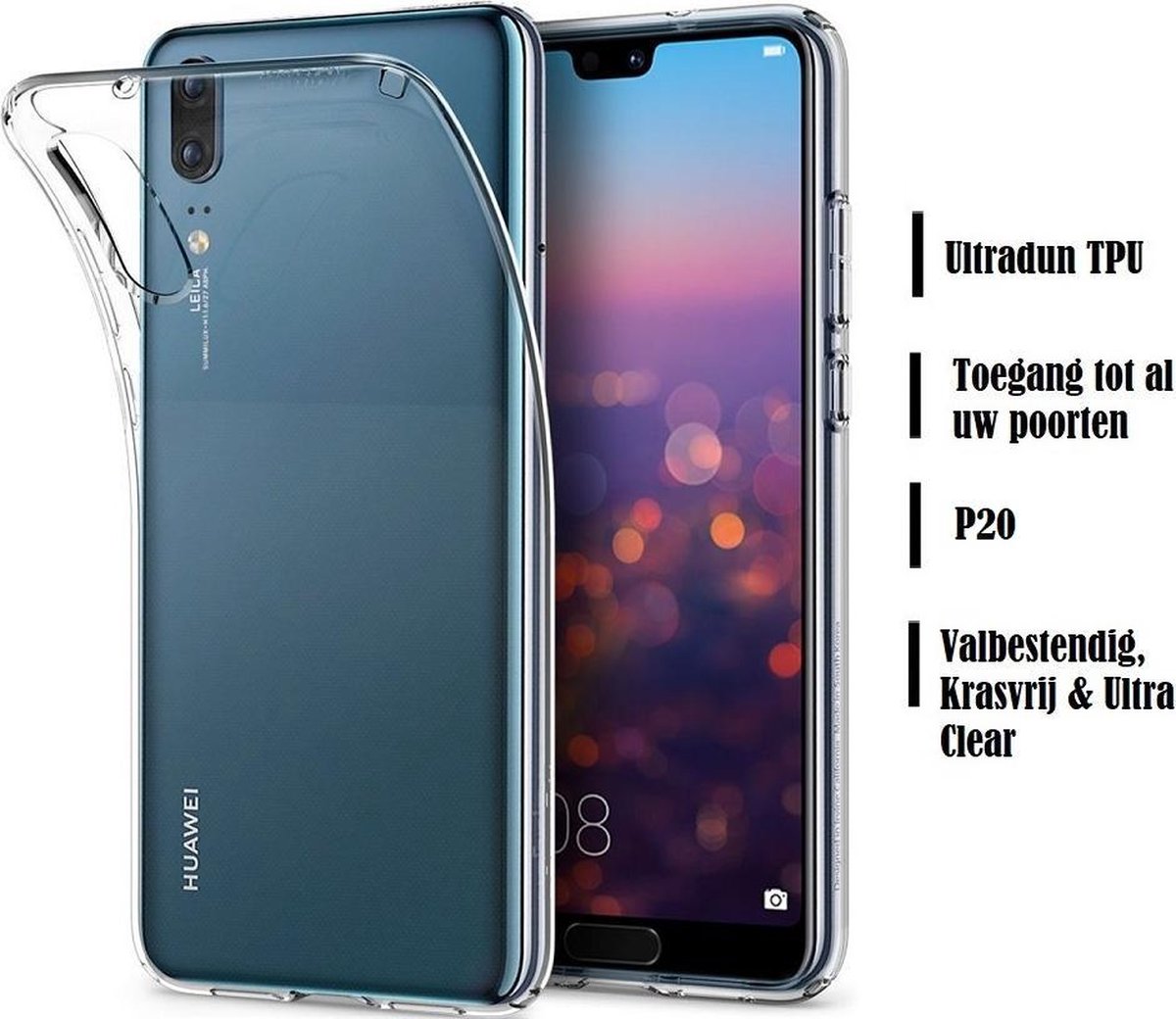 DrPhone P20 TPU Hoesje - Transparant Ultra Dun Premium Soft-Gel Case â Transparant