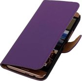HTC One Me Effen Paars Bookstyle Wallet Hoesje - Cover Case Hoes
