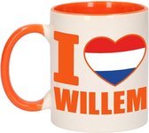 1x I love Willem beker / mok - oranje met wit - 300 ml keramiek - oranje bekers