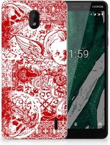 Nokia 1 Plus TPU Hoesje Design Angel Skull Red