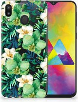 Coque Téléphone pour Samsung Galaxy M20 (Power) TPU Silicone Etui Orchidée Verte