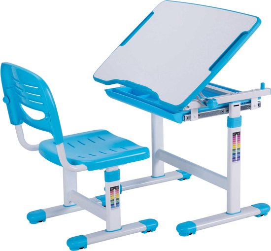 Vipack-Kinderbureau-verstelbaar-Comfortline-201-met-stoel-blauw-en-wit