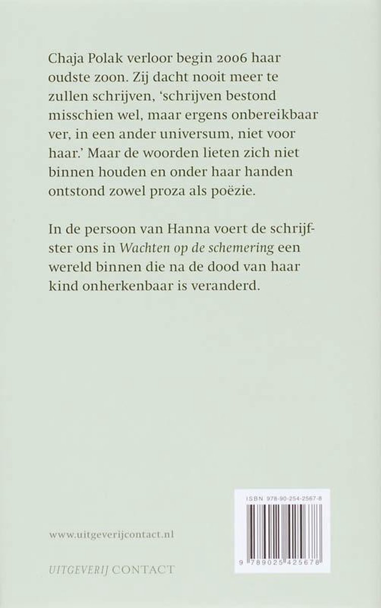 Boekrug met tekst over Chaja Polak en haar roman 'Wachten op de schemering'.