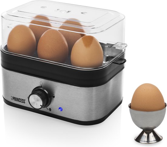 Eierkoker elektrisch - Princess 262041 Eierkoker – Geschikt voor 1 tot 6 eieren – Eierkoker met timer - inclusief gratis maatbeker