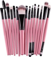 Make-up - Kwasten Penselen Borstel Set 15 Stuks - Kleur Roze / Zwart