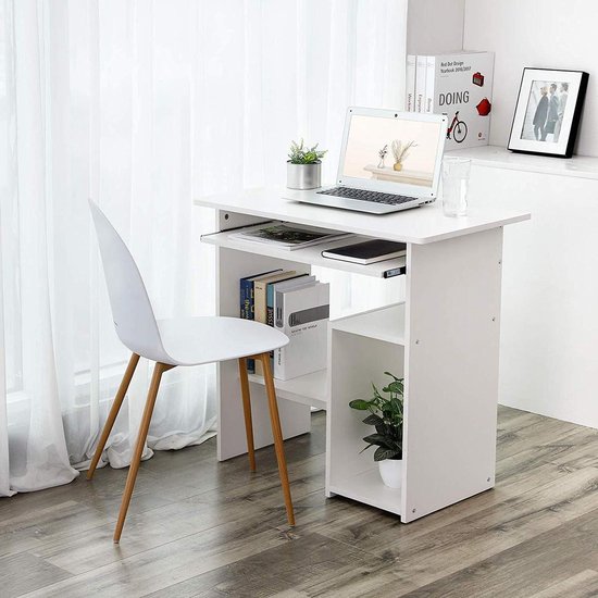 Bureau d'ordinateur en bois blanc - Meuble PC compact avec compartiments  ouverts et... | bol.com