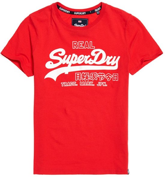 Superdry V Logo Code Shimmer Entry Sportshirt - Maat M - Vrouwen - rood/wit  | bol.com
